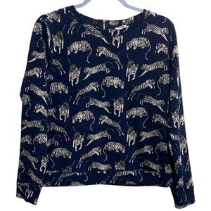 H&M Navy‎ Blue Tiger Print Long Sleeve Top – Size Small